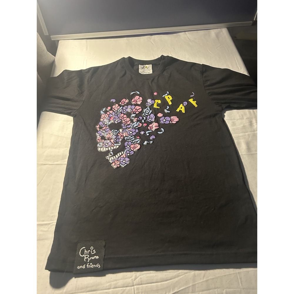 Chris Pyrate and Friends CPAF Floral Skull Graphic T-Shirt Black Mens